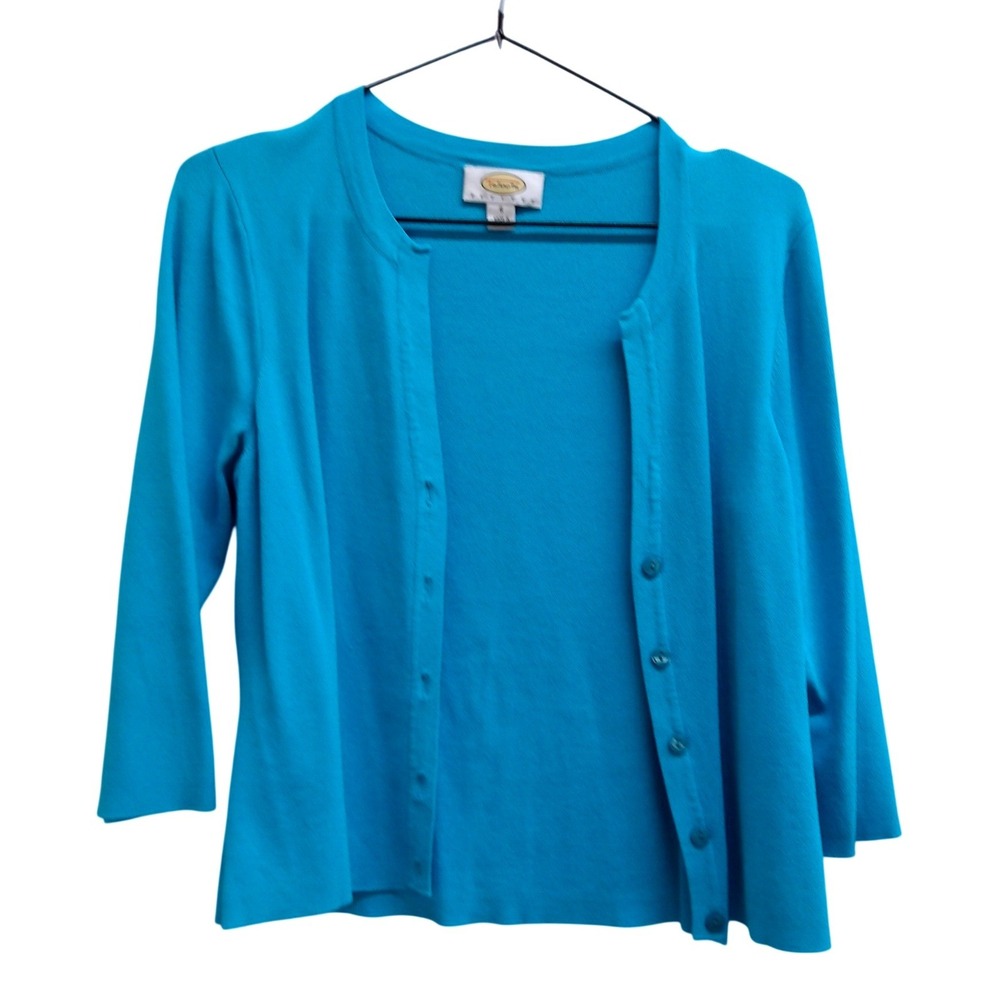 Talbots Petites Turquoise Blue Button Front Cardigan Sweater Womens SP /#26389